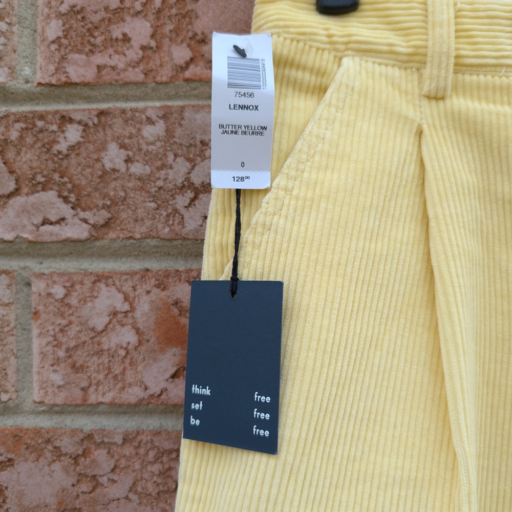 Aritzia Wilfred Free Butter Yellow Lennox Corduroy Straight Leg Pants (New)NWT